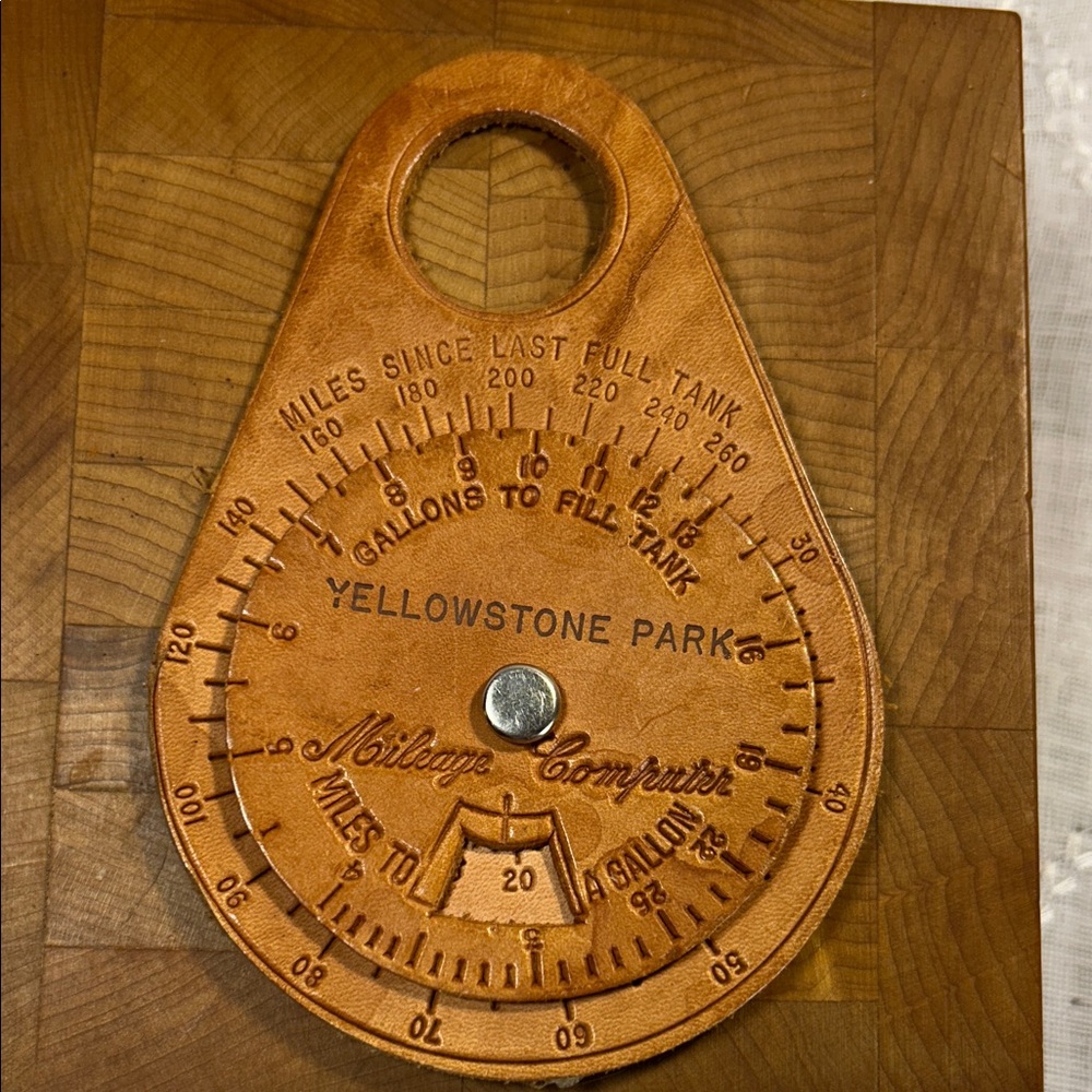 Vintage handmade leather Yellowstone gas per mileage meter computer